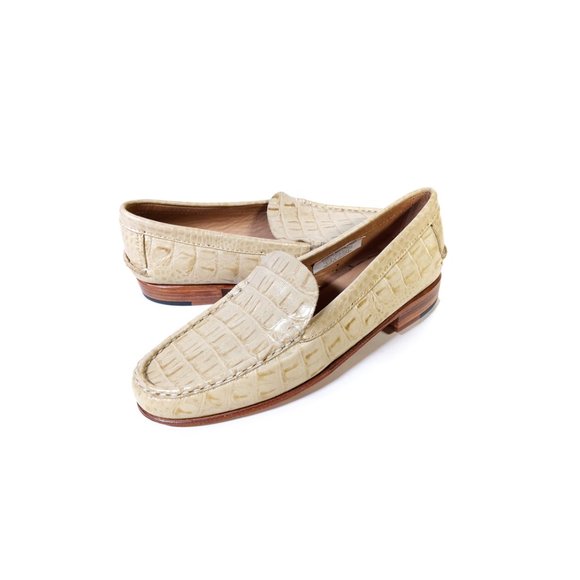 GUIDO Loafers Womens Beige Croc Leather Mocassins Size 7.5 - Picture 2 of 10